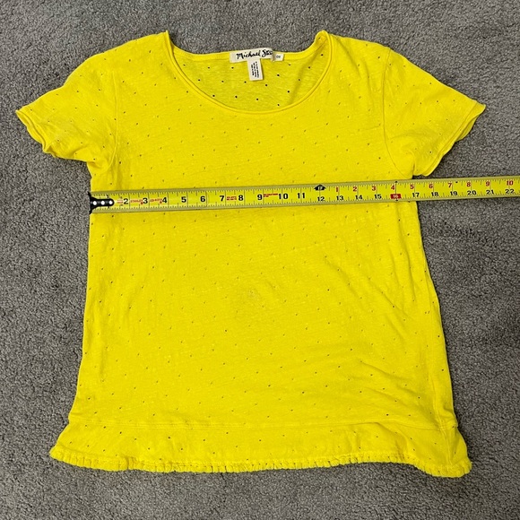 Michael Stars Yellow Short Sleeve Crewneck Fringe Tee Size Medium - Picture 3 of 8